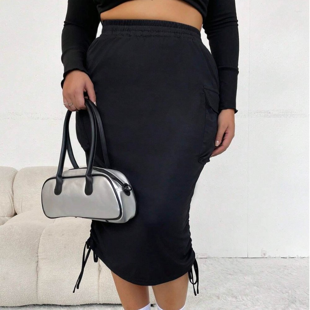 Black Cargo Midi Skirt